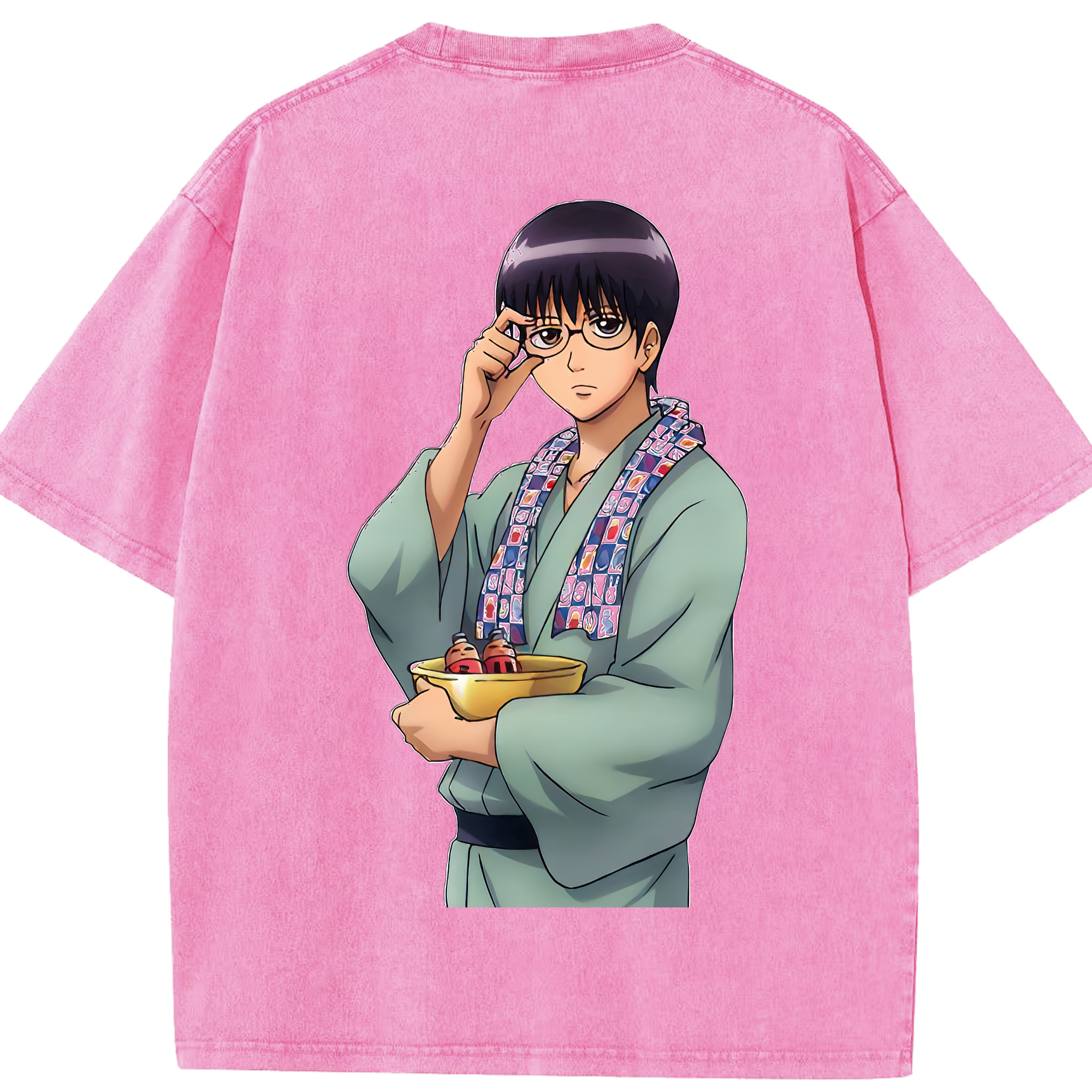 （画像用） ぎんたま 坂田銀時（さかたぎんとき） 神楽 志村新八（しむら しんぱち） GINTAMA Sakata Gintoki Kagura Shimura Shinpachi 綿100% ヴィンテージ風 半袖Tシャツ（背面プリント）